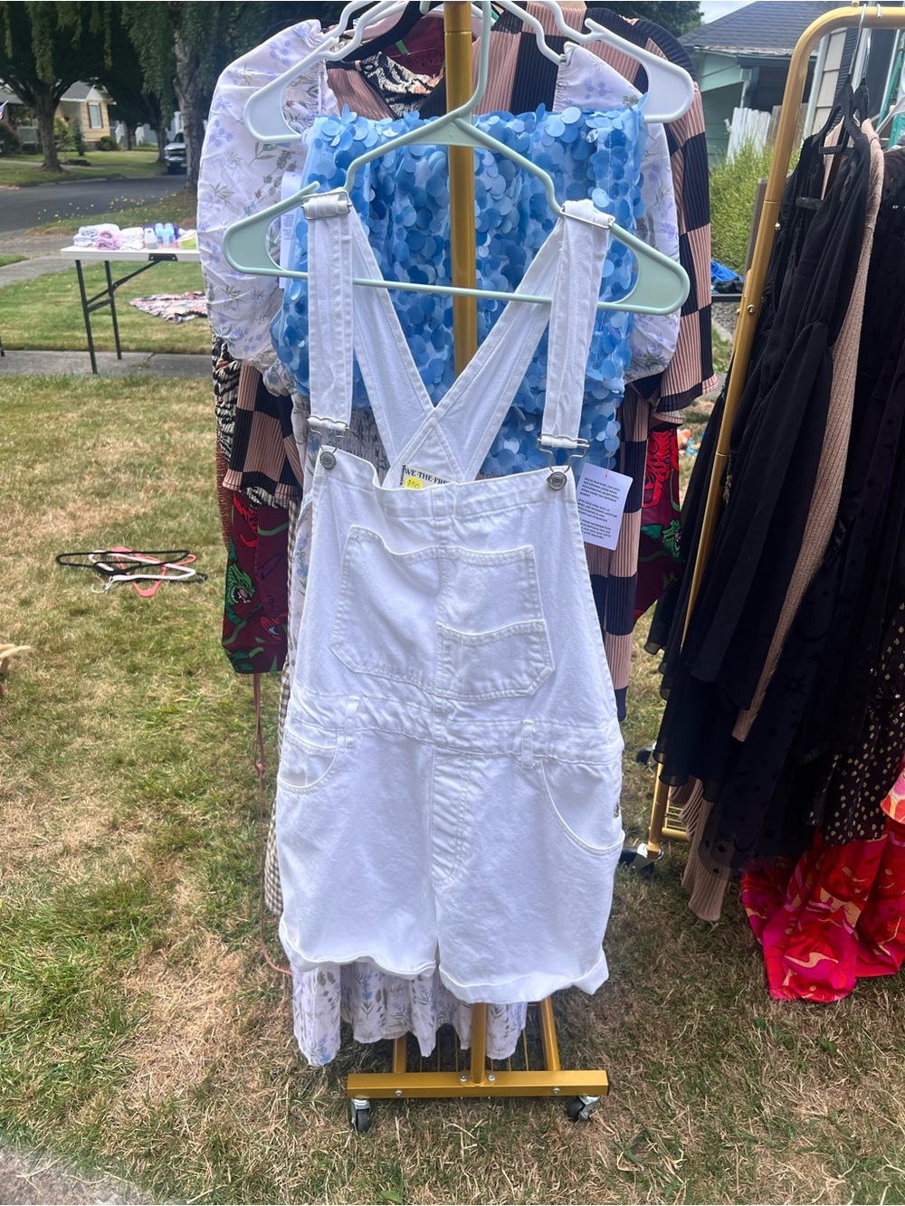 We The Free White Denim Short Overalls